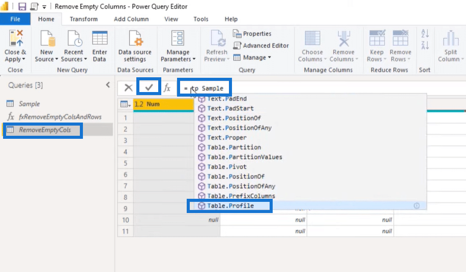 Remove empty columns in Power BI: Sample Query