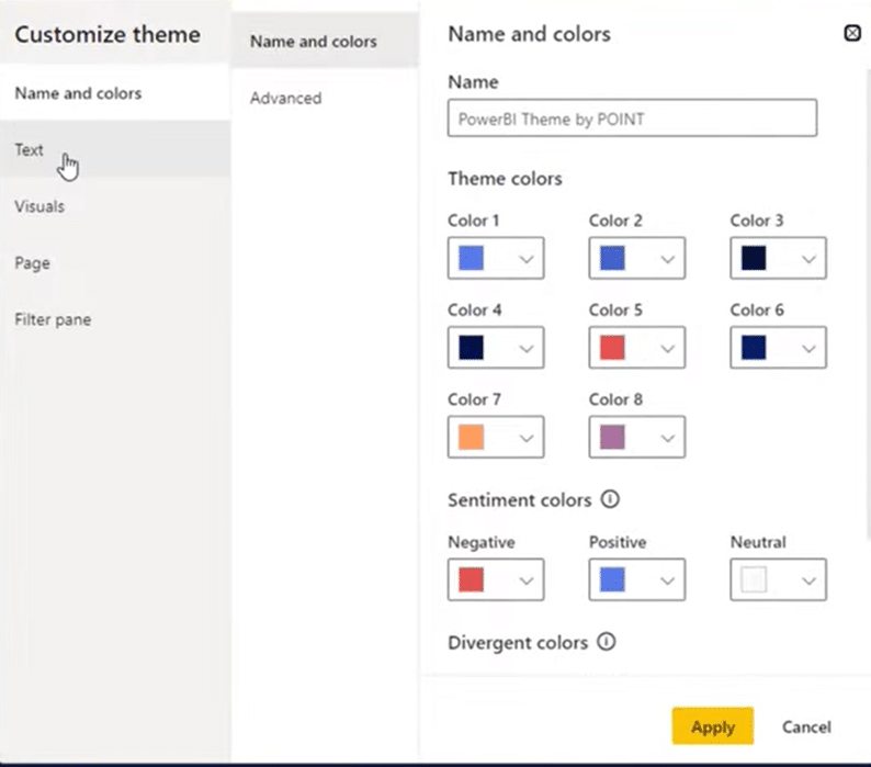 Customizing a theme in Power BI Report Development