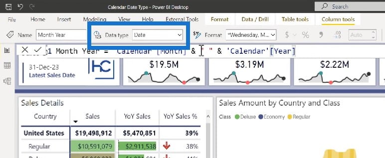 calendar table in Power BI