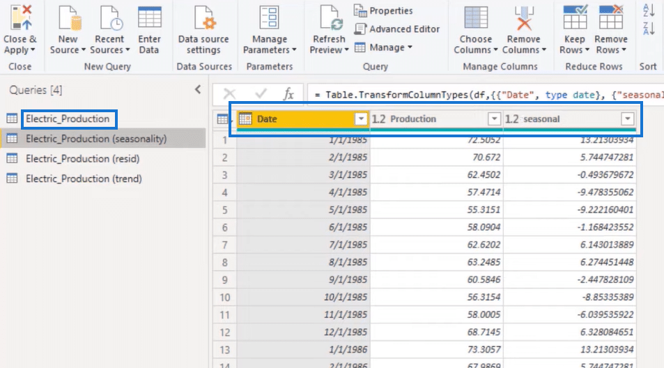 Power BI Time Series seasonality table