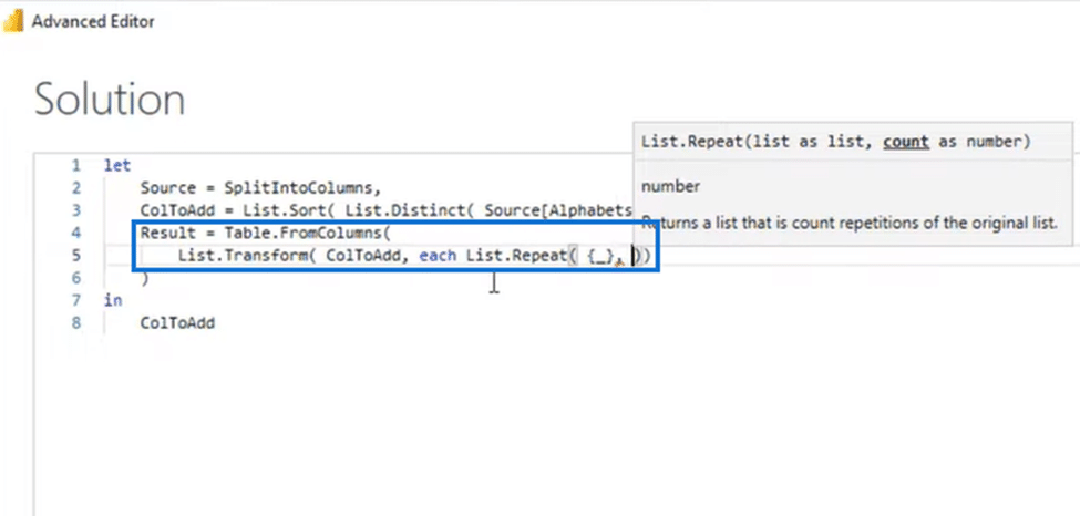 Power Query Group by Alphabets to Columns Advanced Editor