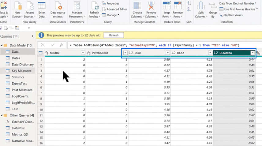 Power BI Statistical Analysis Main Data