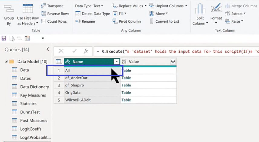 Power BI Statistical Analysis Table