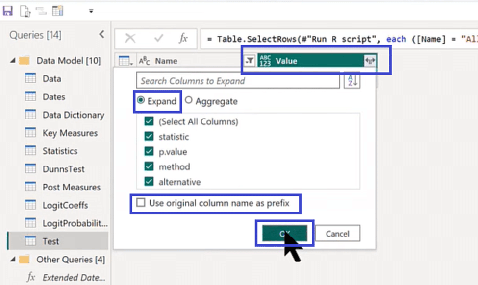 Power BI Statistical Analysis Expand Table