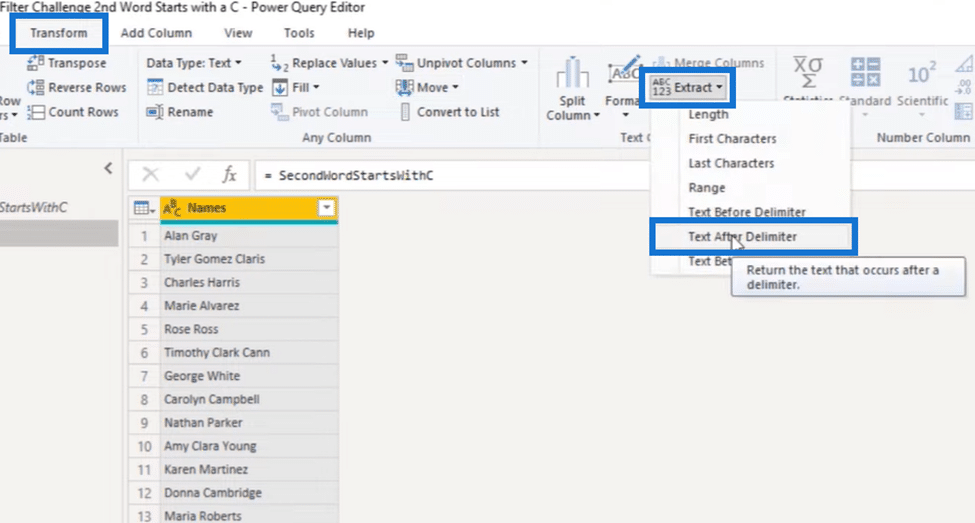 Power Query filter tutorial on Text After Delimiter