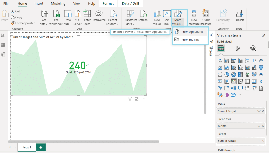 entering data in power bi kpi