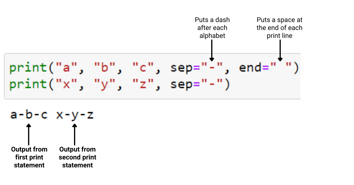 Sep and end Parameters combined to print output