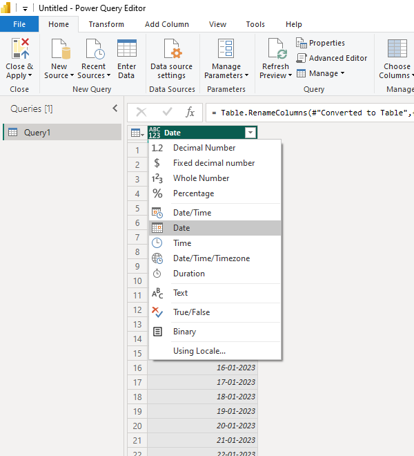 Microsoft Power BI Desktop Date Table Using Power Query editor example