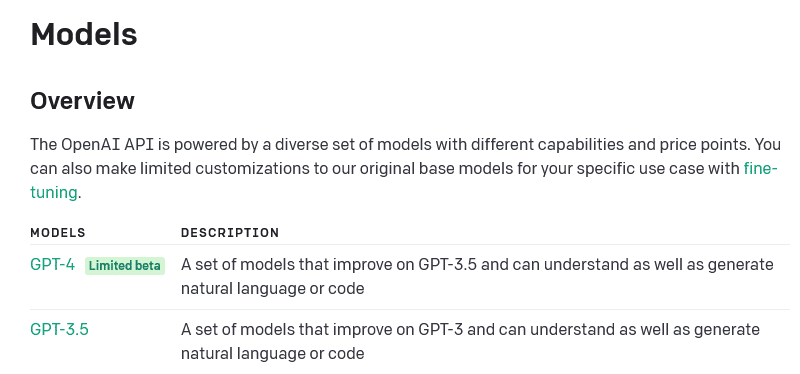 Some of the GPT models available through APIs