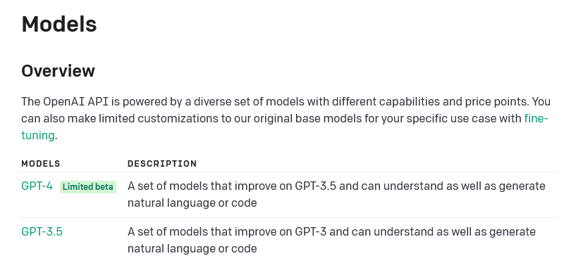 Some of the GPT models available through APIs 