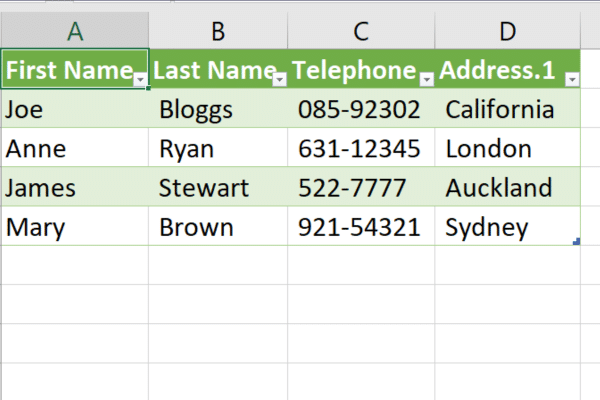 merged table example