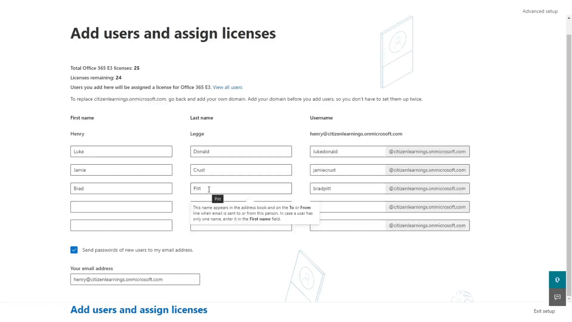 Setting users and assigning licenses within your organization. 