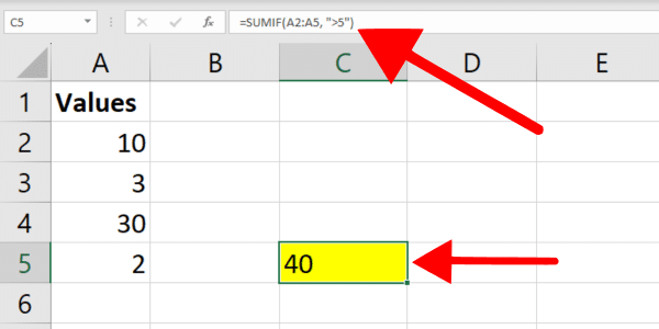 Sumif() formula with criteria of values greater than 5
