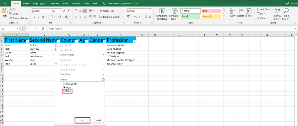 De-select correct data in Microsoft Excel