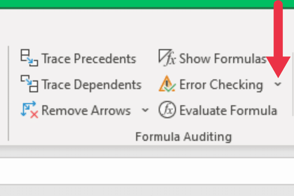 location of error checking tool in the formula audting section