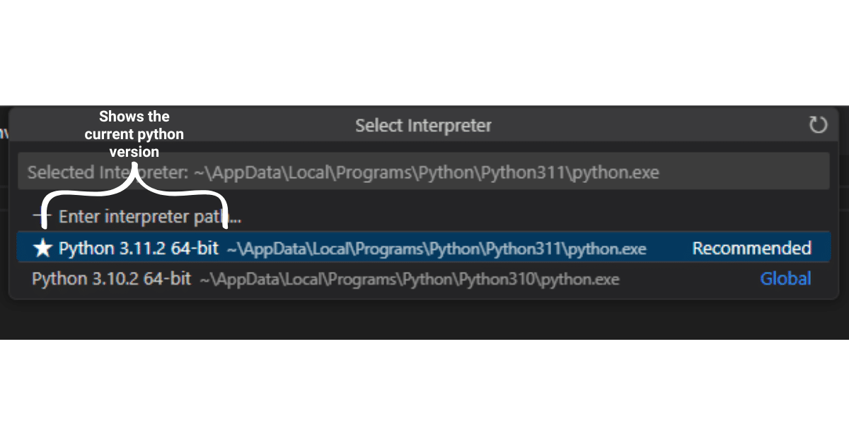 Current Python version shown in VSCode IDE