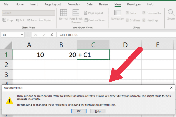 Excel pop-up error dialog