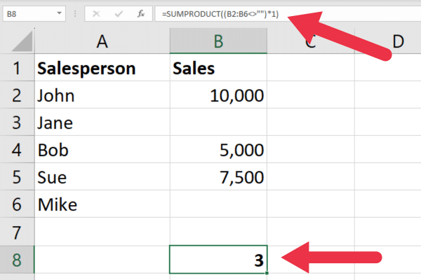 Using the SUMPRODUCT function on a list of numbers with some empty cells