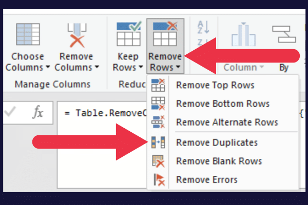power query editor remove duplicates