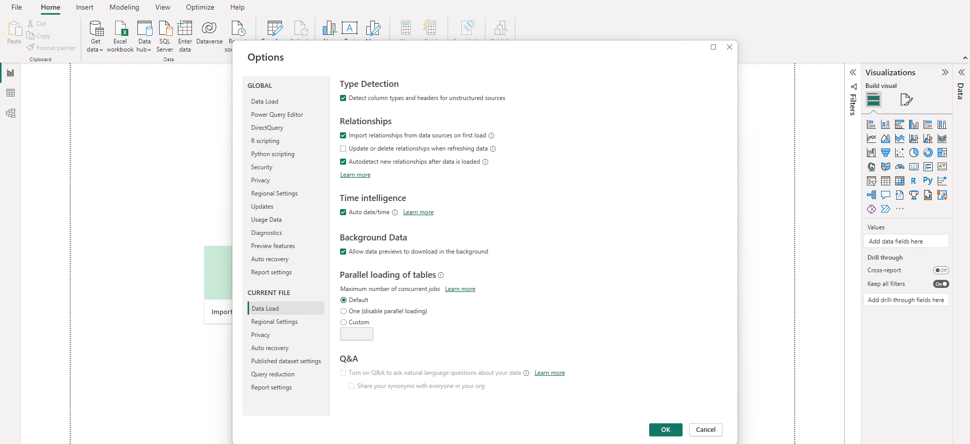 Microsoft Power BI Desktop Auto Date settings