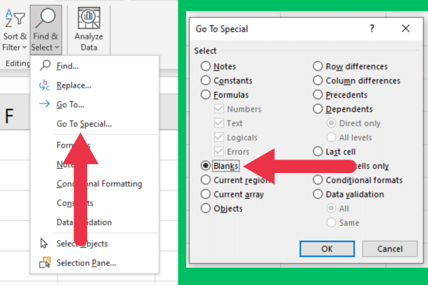 Find blank cells in Excel