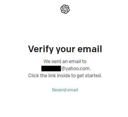 Check your inbox and verify your email address to get started with ChatGPT