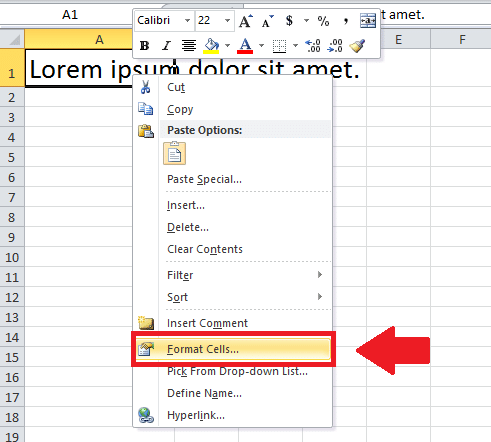 Right-click the mouse and choose "Format Cell" in the drop-down menu.