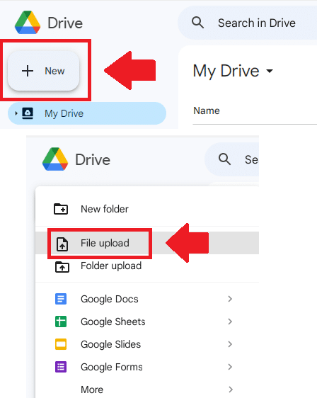 Find and upload your Excel spreadsheet to Google Drive