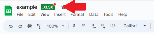 The .xlsx tag indicates that the Google Sheet is in compatibility mode. 