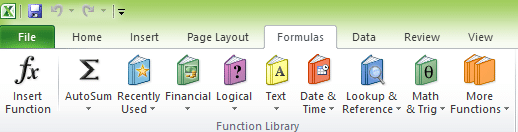 Some of the formulas available in Microsoft Excel.