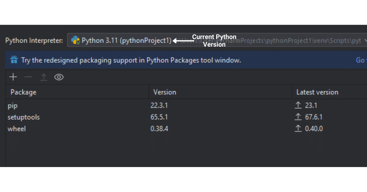 Current Python version in PyCharm