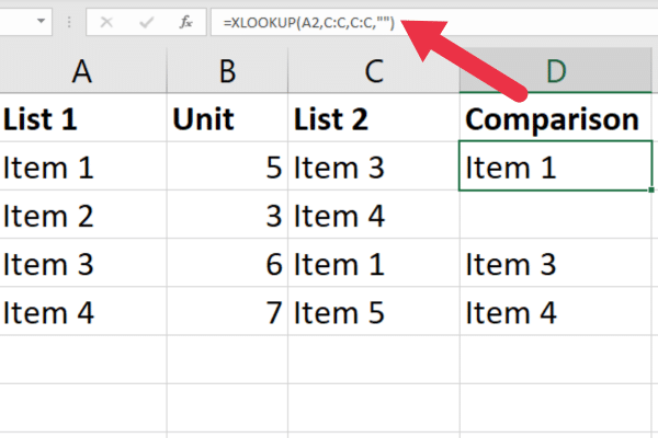 XLOOKUP formula in Excel on non-adjacent columns