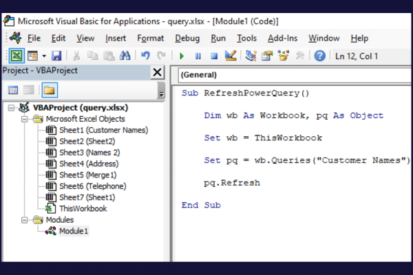 excel vba macro to refresh a power query