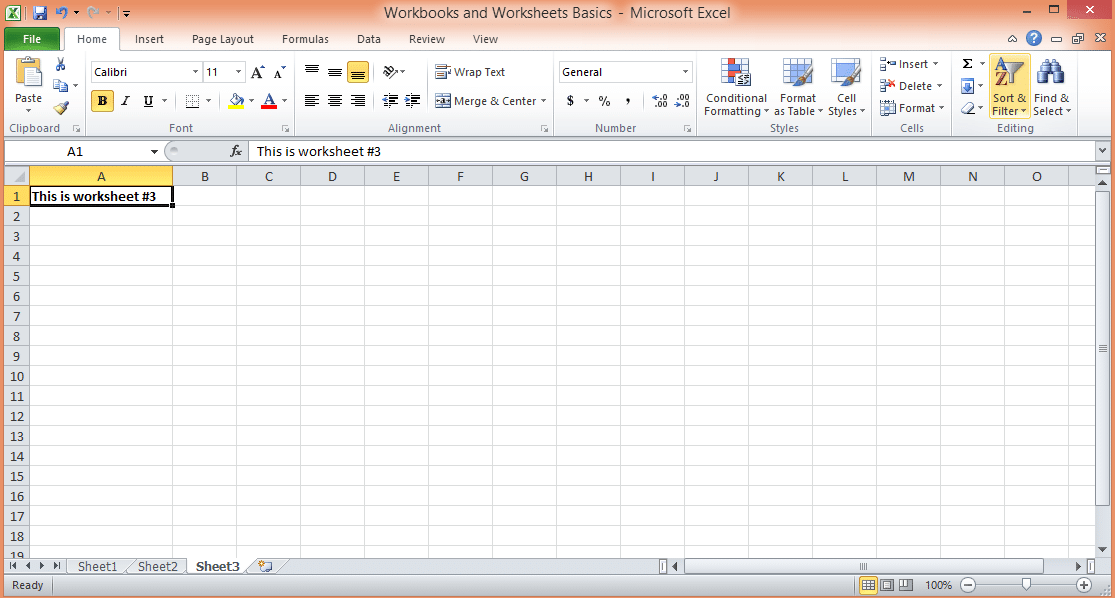 An example of an Excel workbook and its worksheets.
