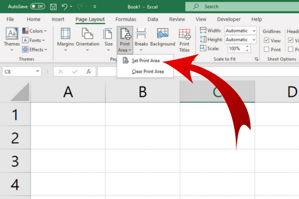 Excel print area menu position