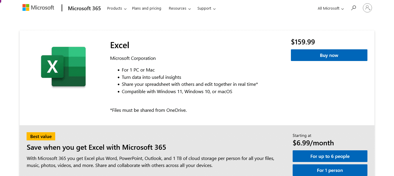 Microsoft Excel is available as a standalone product or as part of a Microsoft 365 subscription