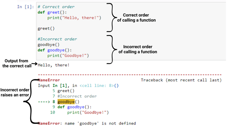 NameError due incorrect order of calling function in Python