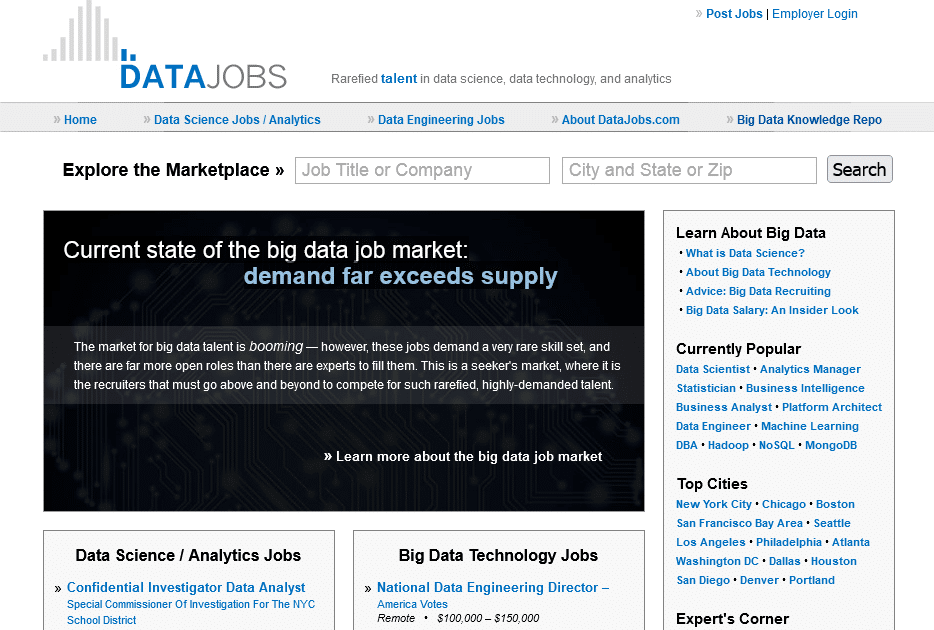 DataJobs is an online job board that specifically caters to data analysts. 