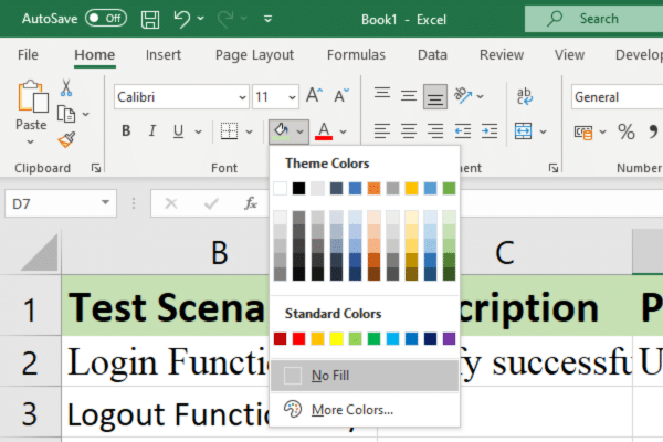 format colors of the headers of an Excel test case