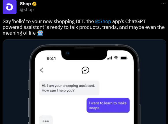 Shopify added ChatGPT into its Shop app using the ChatGPT API 