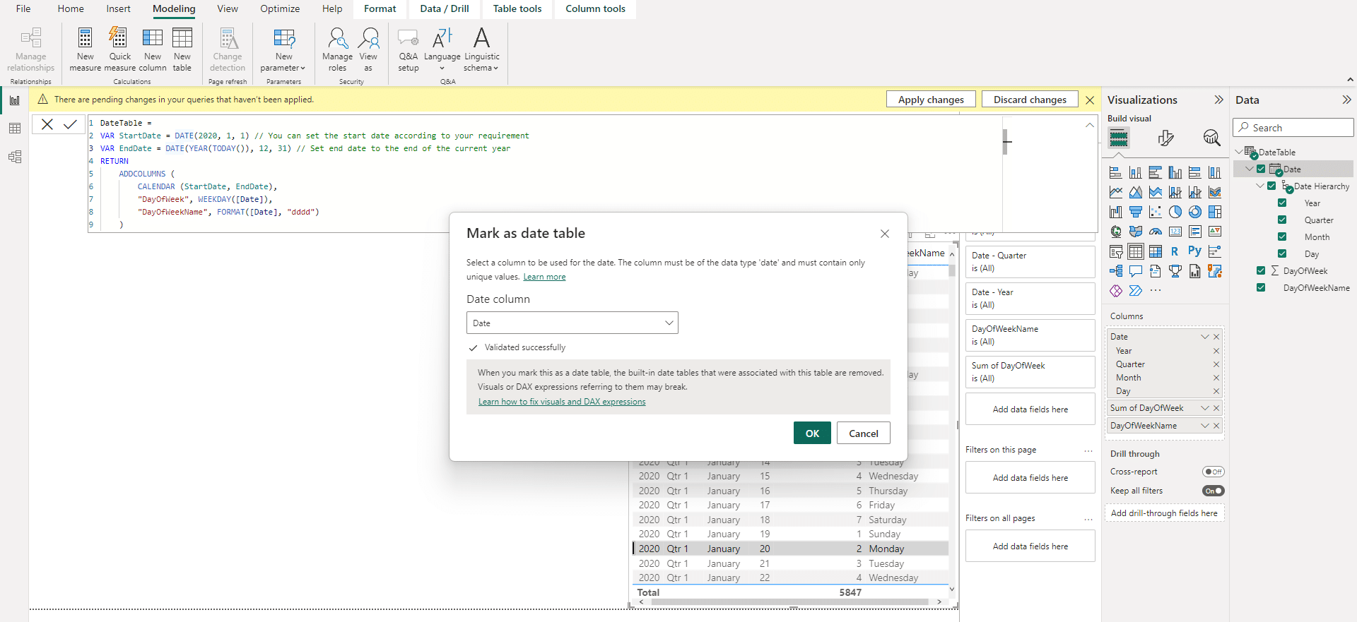 Microsoft Power BI Desktop - Mark as Date table