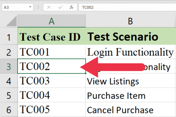 example of unique IDs in Excel test case