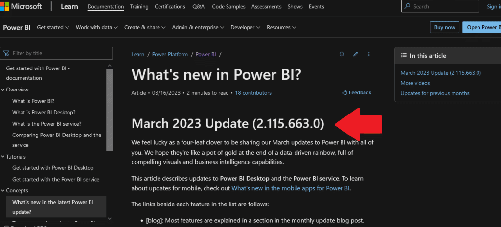 How to check what version of Power BI Desktop is the latest one on the official website.