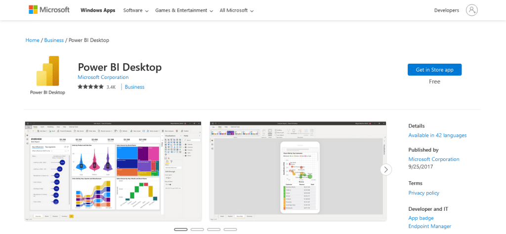 How to download Power BI Desktop on the Microsoft Store.