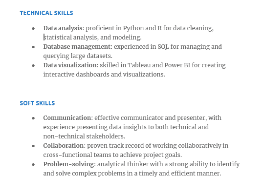An example of how to highlight relevant skills in a resume