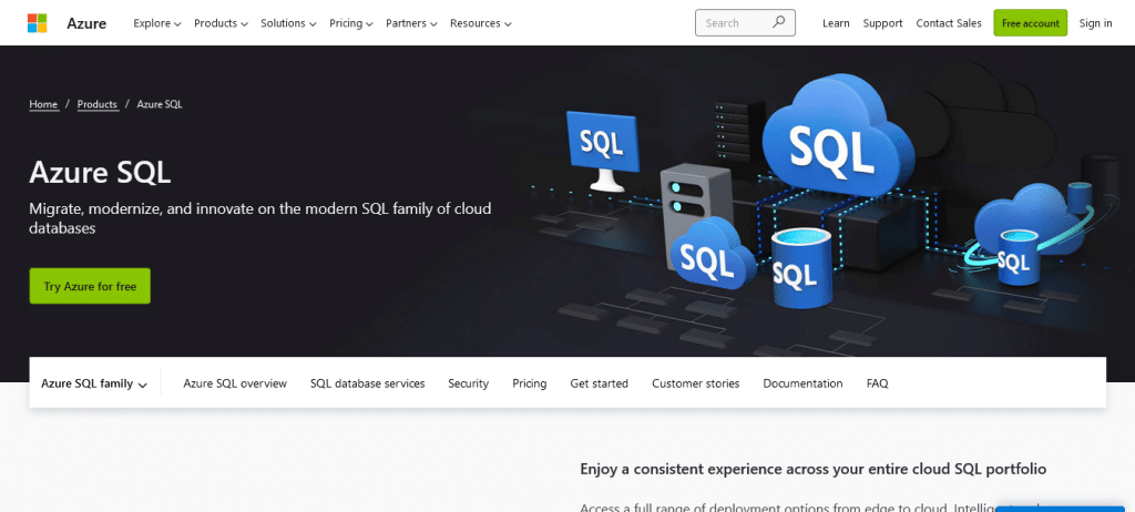 Some advantages of using SQL include Azure SQL