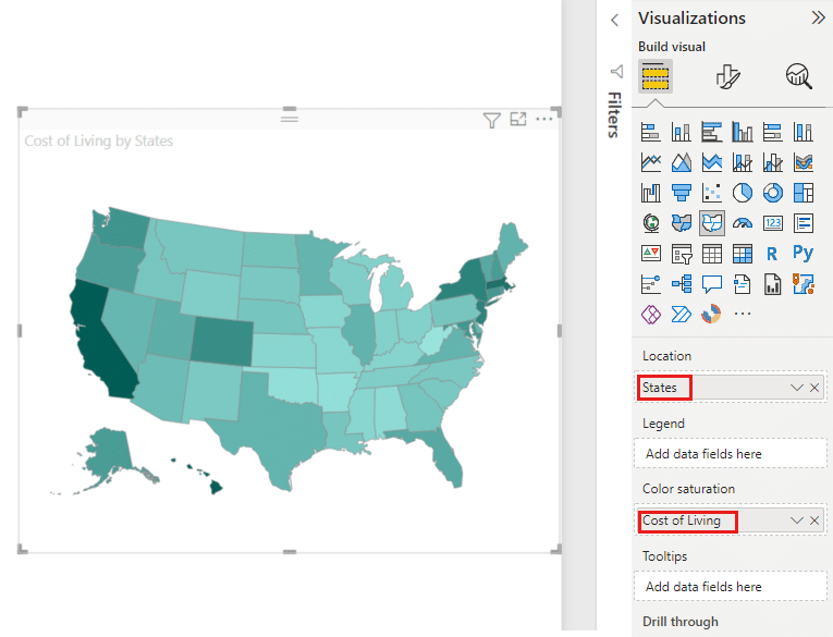 Visualise data through maps in Power BI.