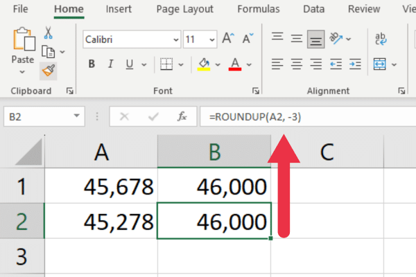 roundup function in excel