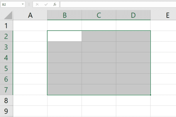 A range of cells selected in Microsoft Excel