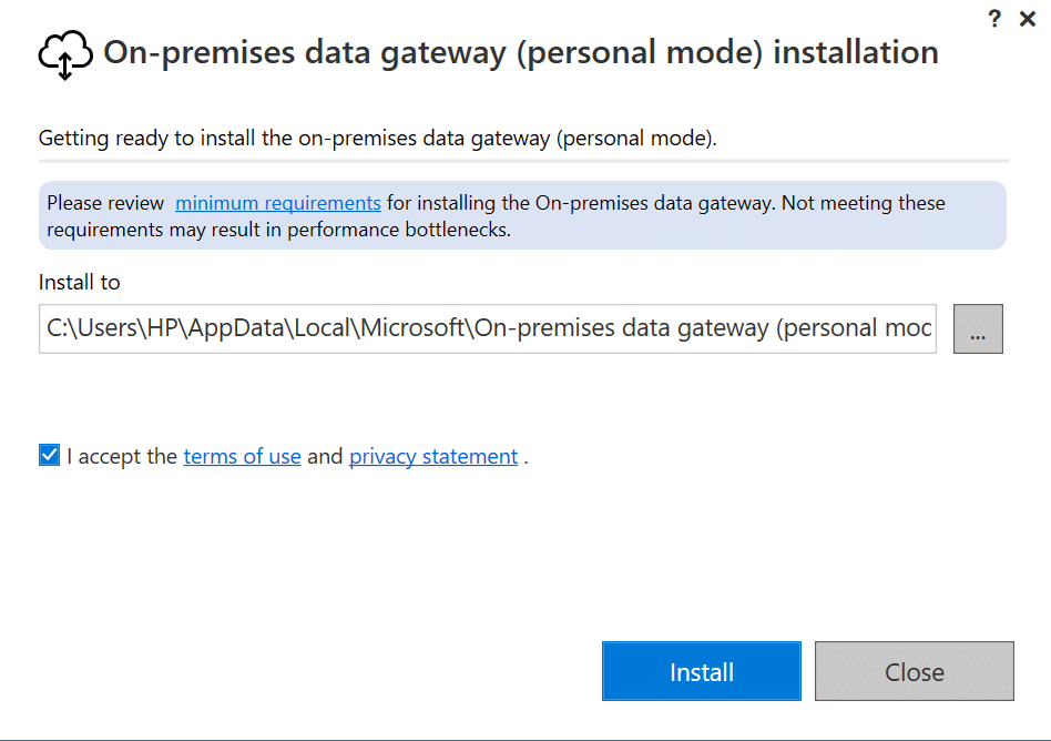 How to install personal mode version of the Power BI gateway